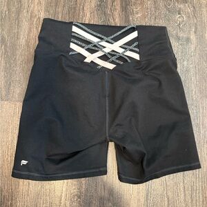Fabletics Black Bike Shorts with Crisscross Detail